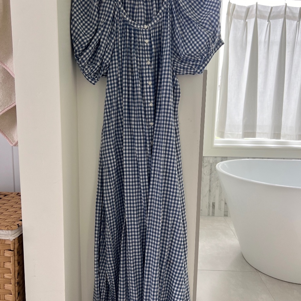 Doen Blue Gingham Checked Long dress with optional tie - size s